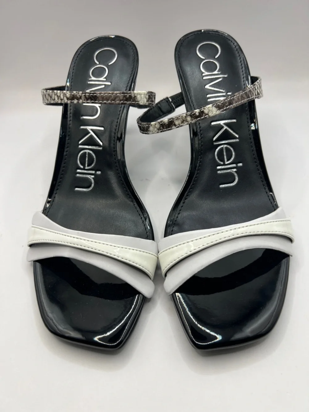 Calvin Klein Women's White and Black Strappy Sandal